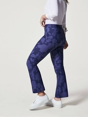 Spanx Kick Flare Sunshine Floret Navy Pants Cropped Waist